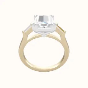 Cathedral Band with Tapered Baguette Sidestones Engagement Ring With Double Prongs Head