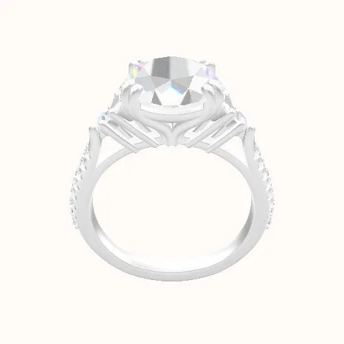 Cathedral Diamond Band with Marquise & Round Sidestones Engagement Ring With Double Prongs Head