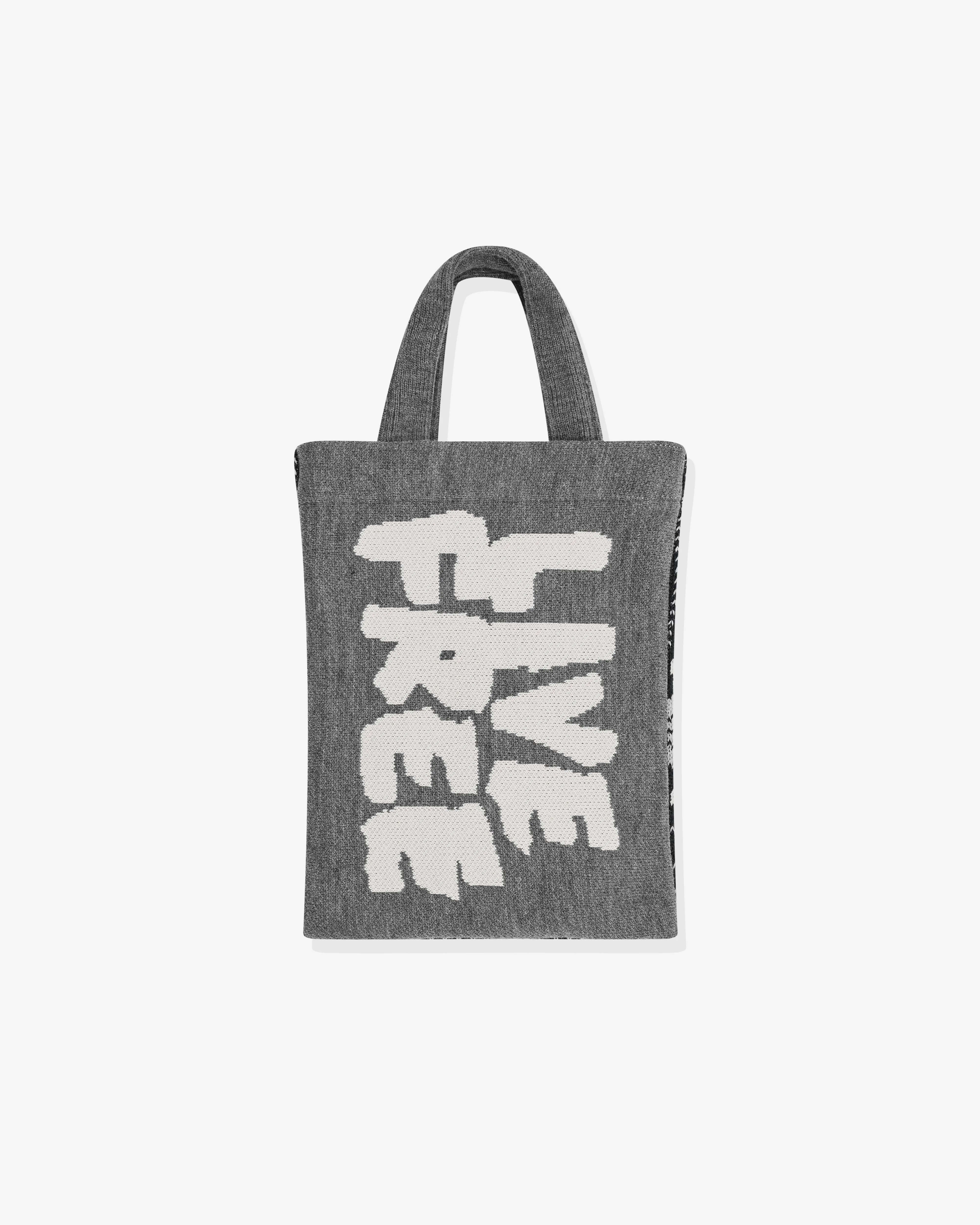 CDG Shirt Live Free Jacquard Knitted Tote Bag  Grey