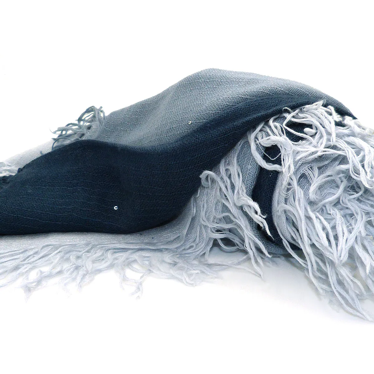 Chan Luu Scarf Soft Cashmere Silk Wrap Dip Dye Tiny Sequin Blue Nights Gray Dawn