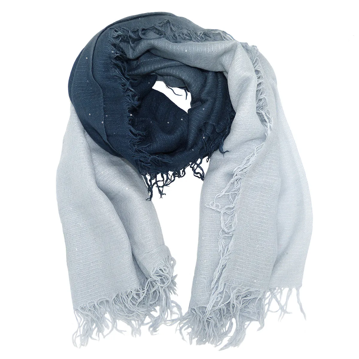 Chan Luu Scarf Soft Cashmere Silk Wrap Dip Dye Tiny Sequin Blue Nights Gray Dawn