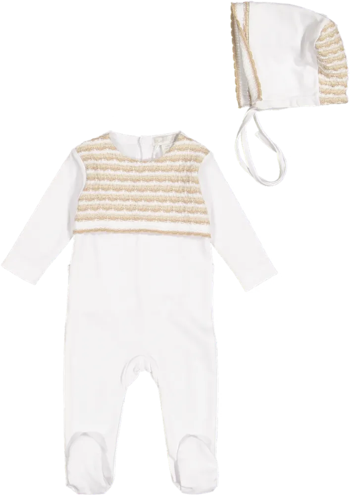 CJ30009-FOOTIE/BONNET SET-White/Beige