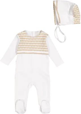 CJ30009-FOOTIE/BONNET SET-White/Beige