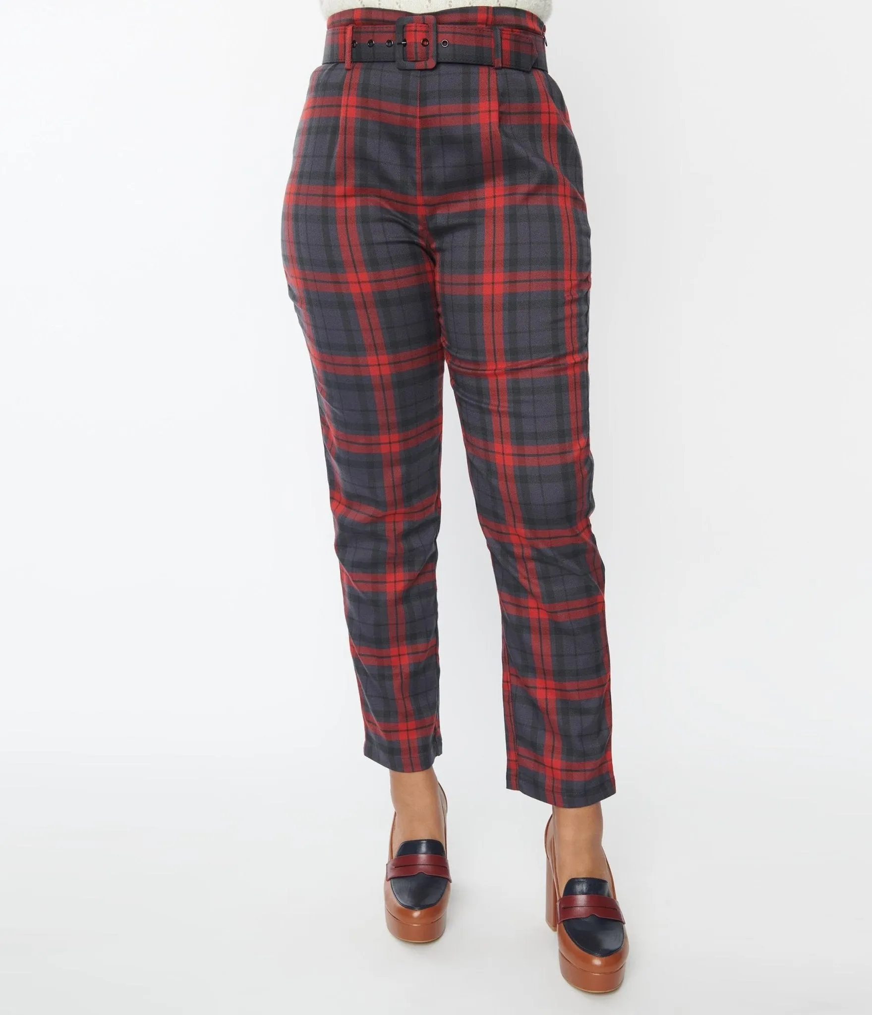 Collectif Burgundy Plaid Thea Pants