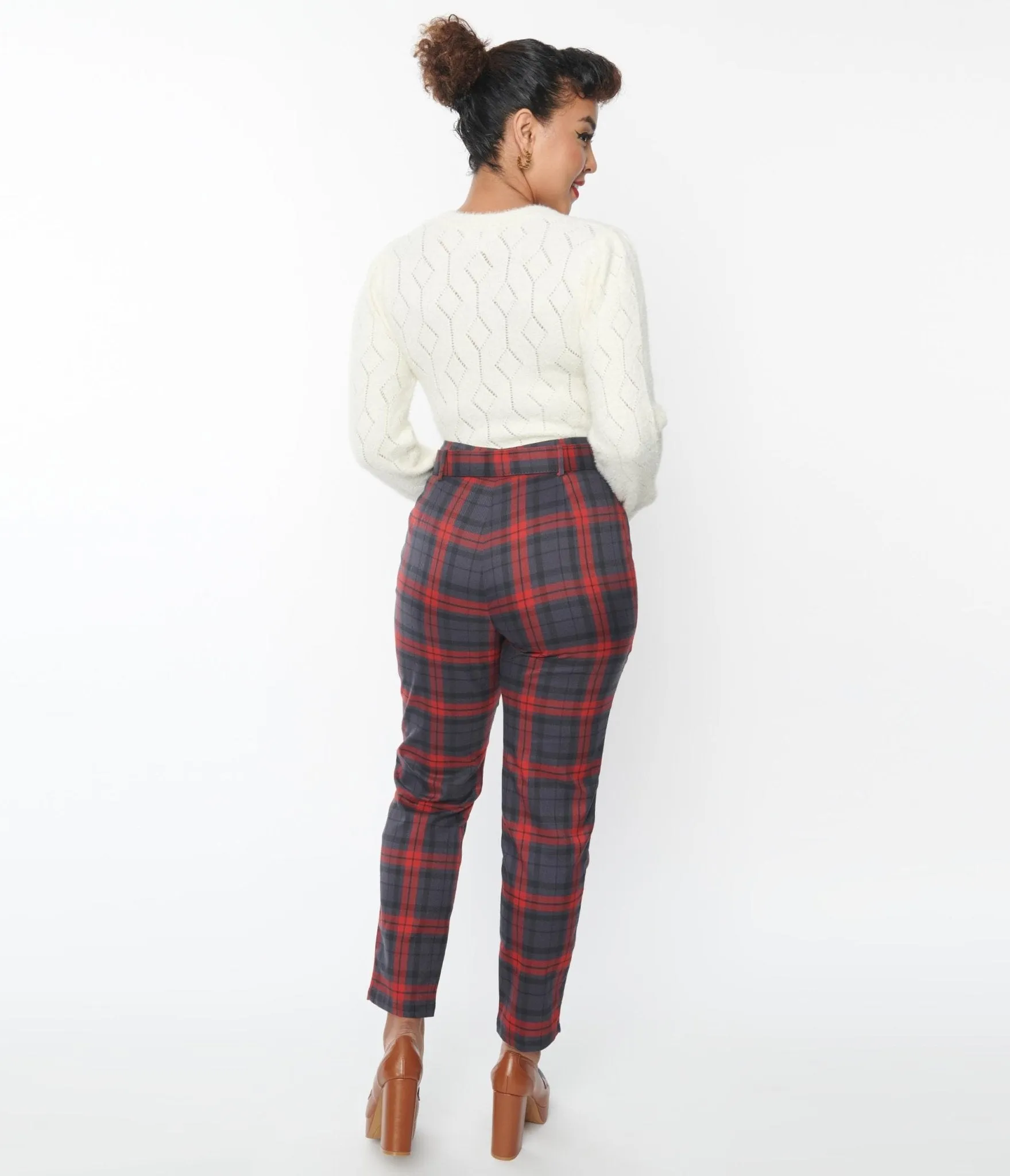 Collectif Burgundy Plaid Thea Pants