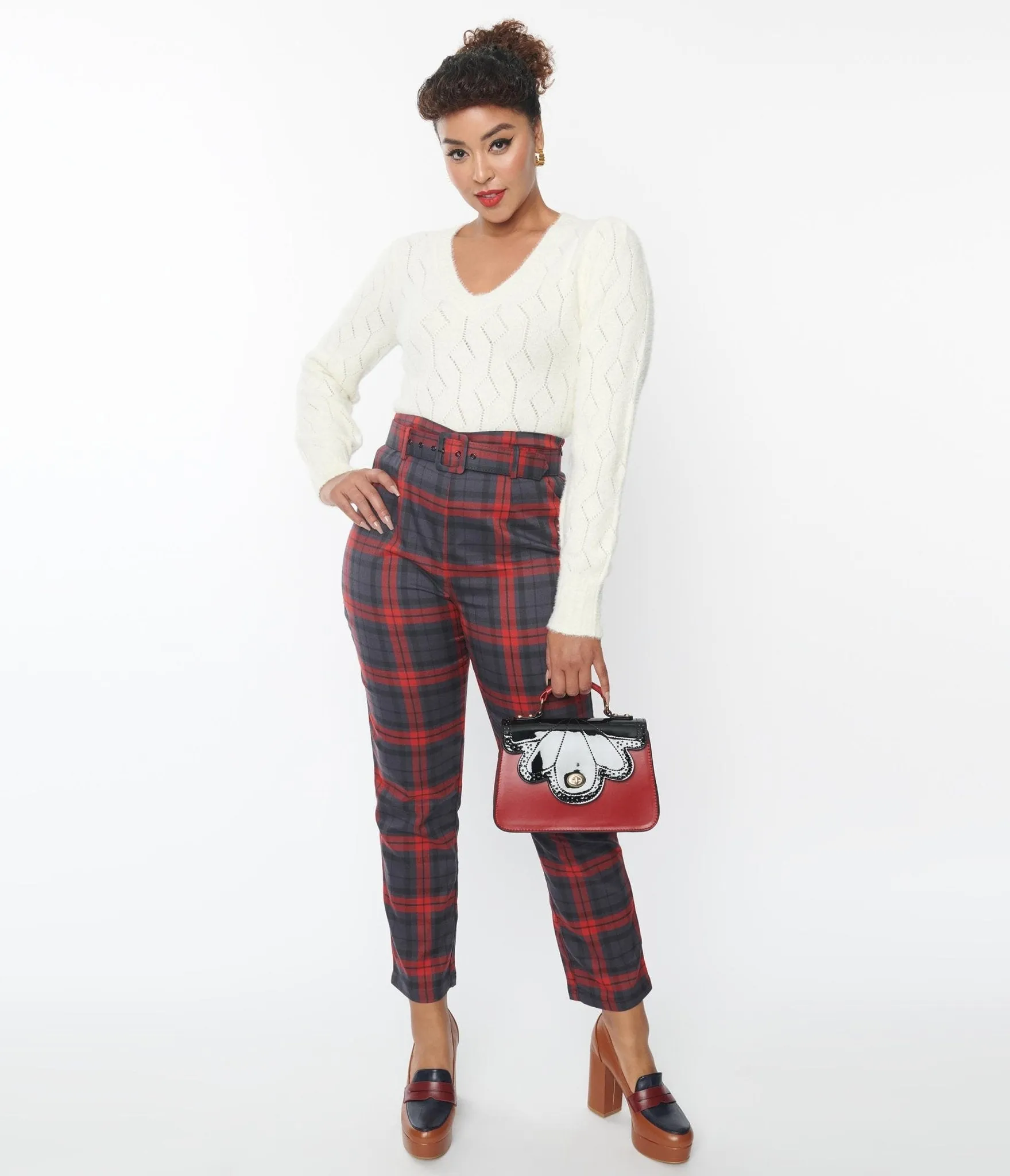 Collectif Burgundy Plaid Thea Pants