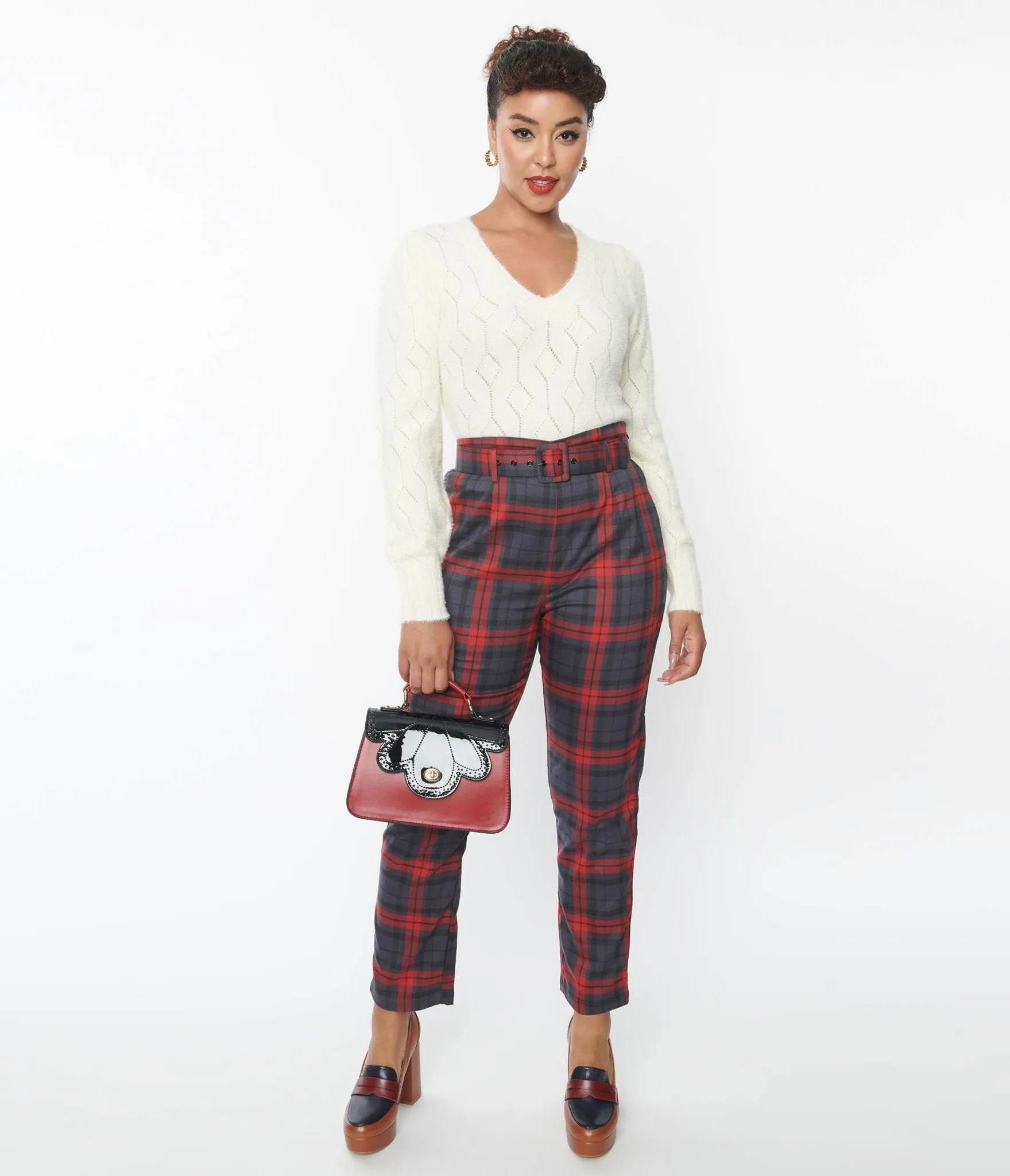 Collectif Burgundy Plaid Thea Pants