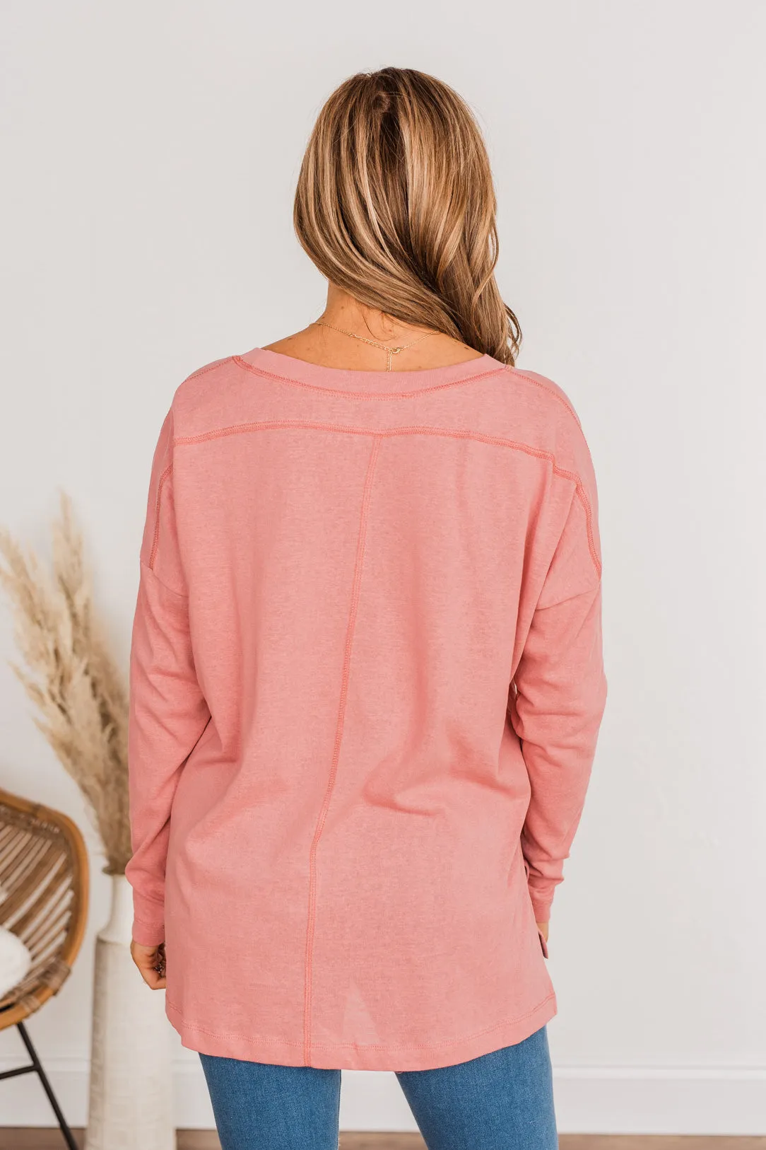 Comfy & Stylish Long Sleeve Pocket Top- Berry