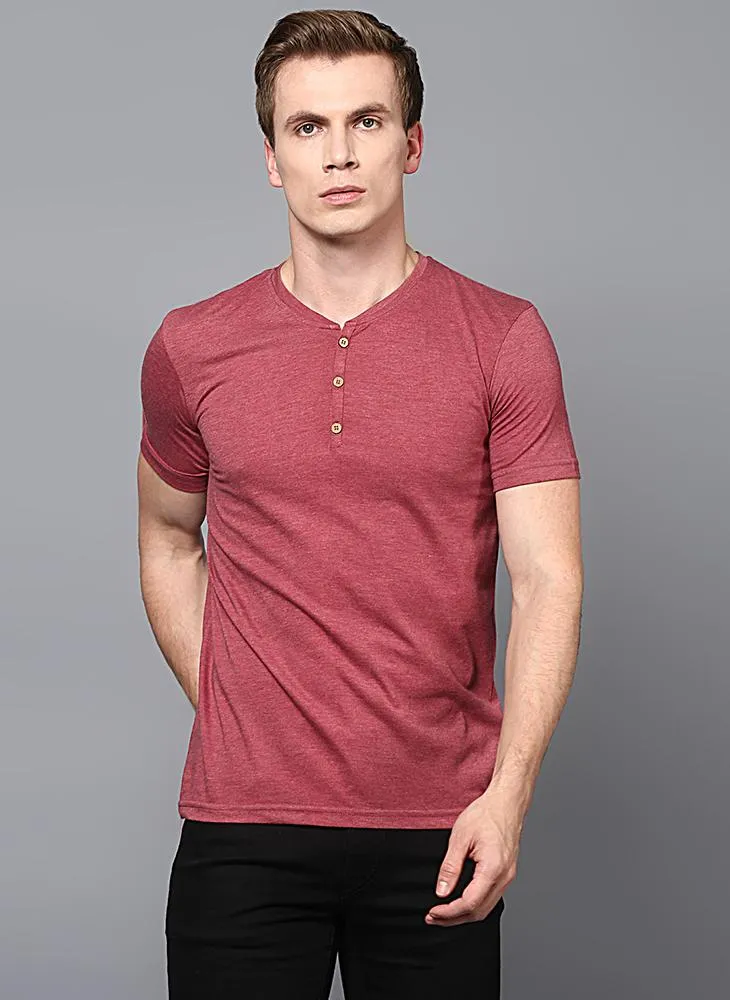 Coral Half Sleeve Henley Collar T-Shirt