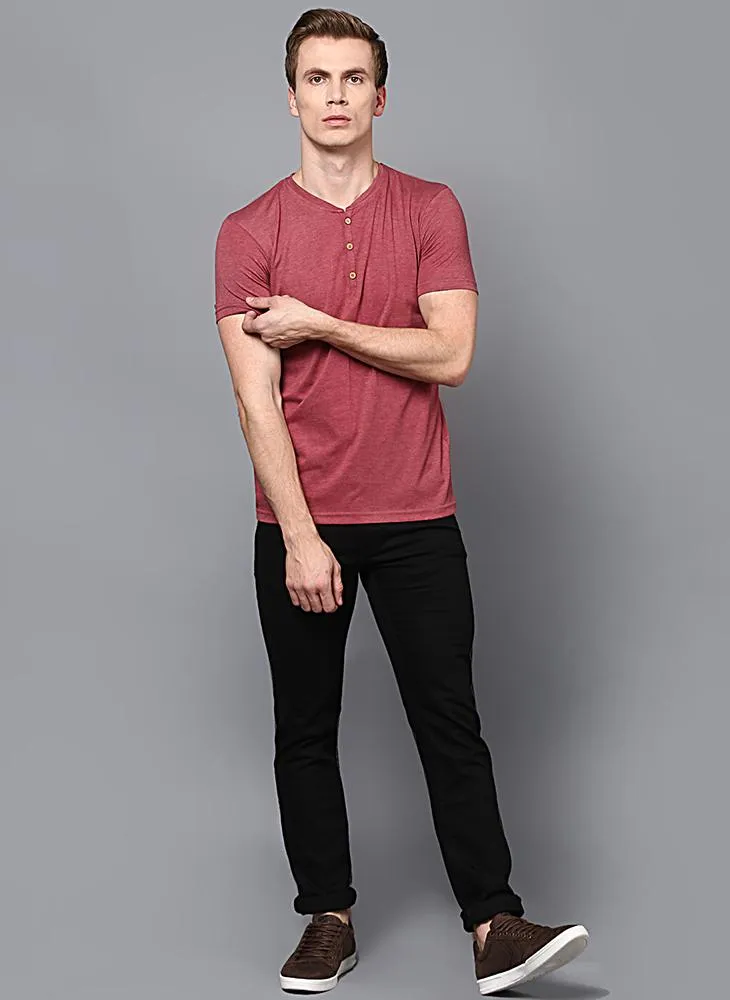 Coral Half Sleeve Henley Collar T-Shirt