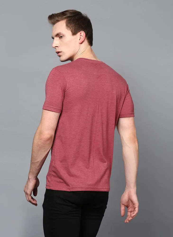 Coral Half Sleeve Henley Collar T-Shirt