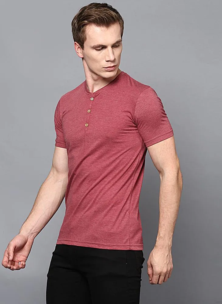 Coral Half Sleeve Henley Collar T-Shirt