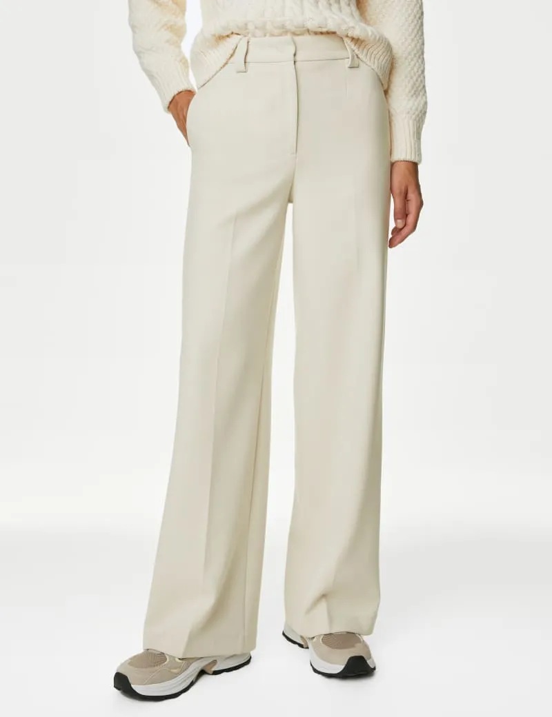 Crepe Tab Detail Wide Leg Trousers