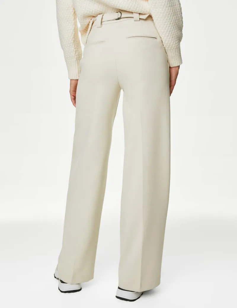 Crepe Tab Detail Wide Leg Trousers