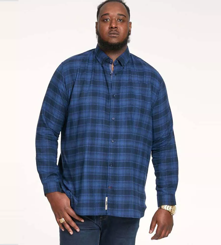 D555 Big Mens Blue Flannel Check Shirt With Long Sleeves (BRUCE)