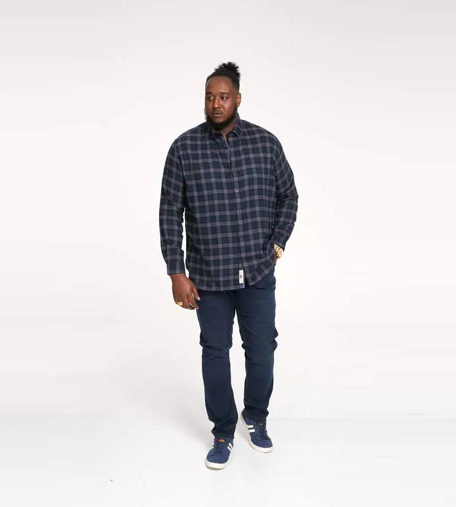 D555 Big Mens Navy Flannel Check Shirt With Long Sleeves (LUTON)