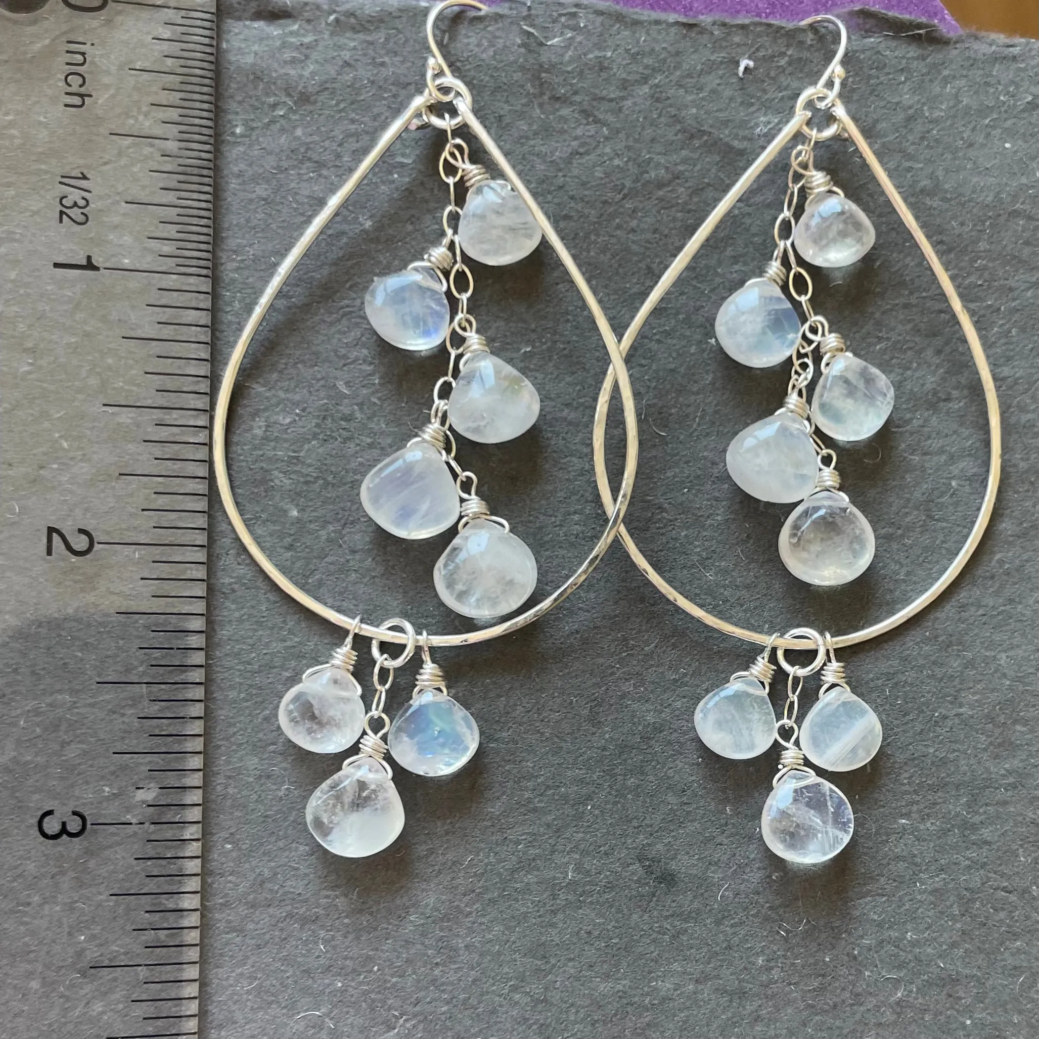 Double Decker Moonstone Teardrop hoops