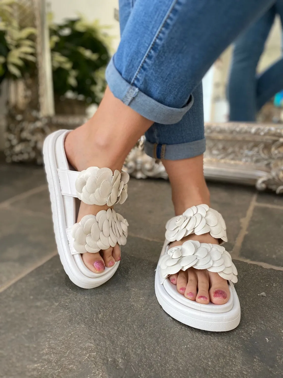 Double Strap Flower Sandals