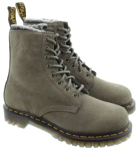 DR MARTENS Ladies 1460 Serena Fur Ankle Boots In Grey