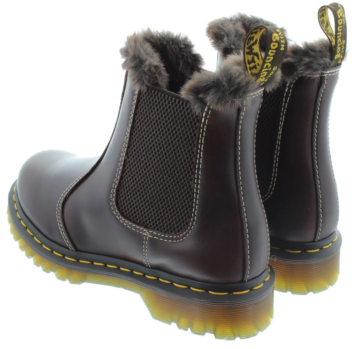 DR MARTENS Ladies Leonore Fur Ankle Boots In Brown