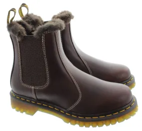 DR MARTENS Ladies Leonore Fur Ankle Boots In Brown