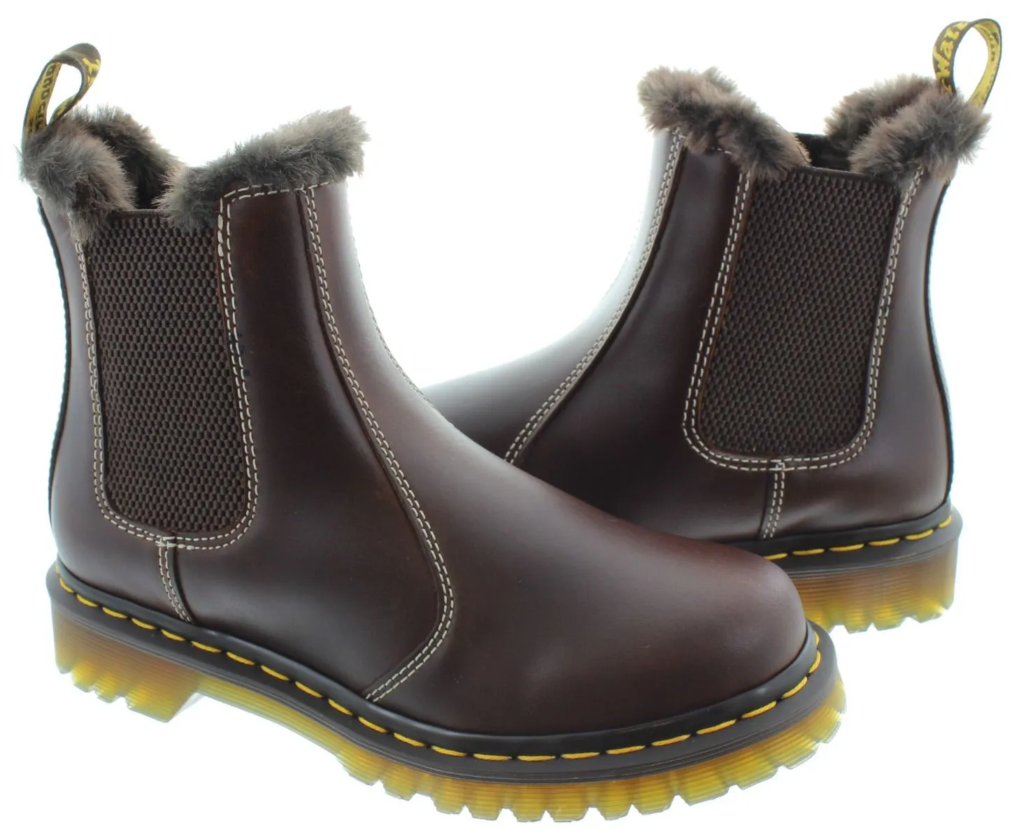 DR MARTENS Ladies Leonore Fur Ankle Boots In Brown