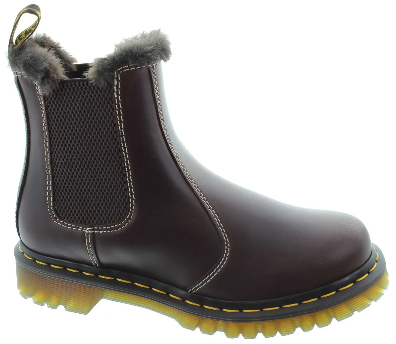 DR MARTENS Ladies Leonore Fur Ankle Boots In Brown