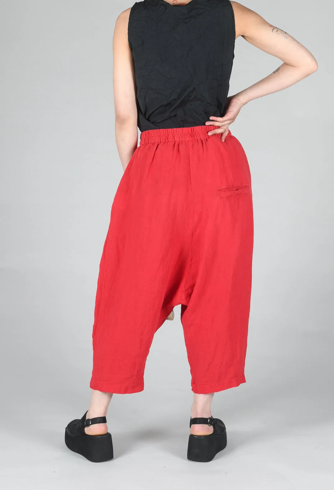 Drop Crotch Linen Trousers in Chili