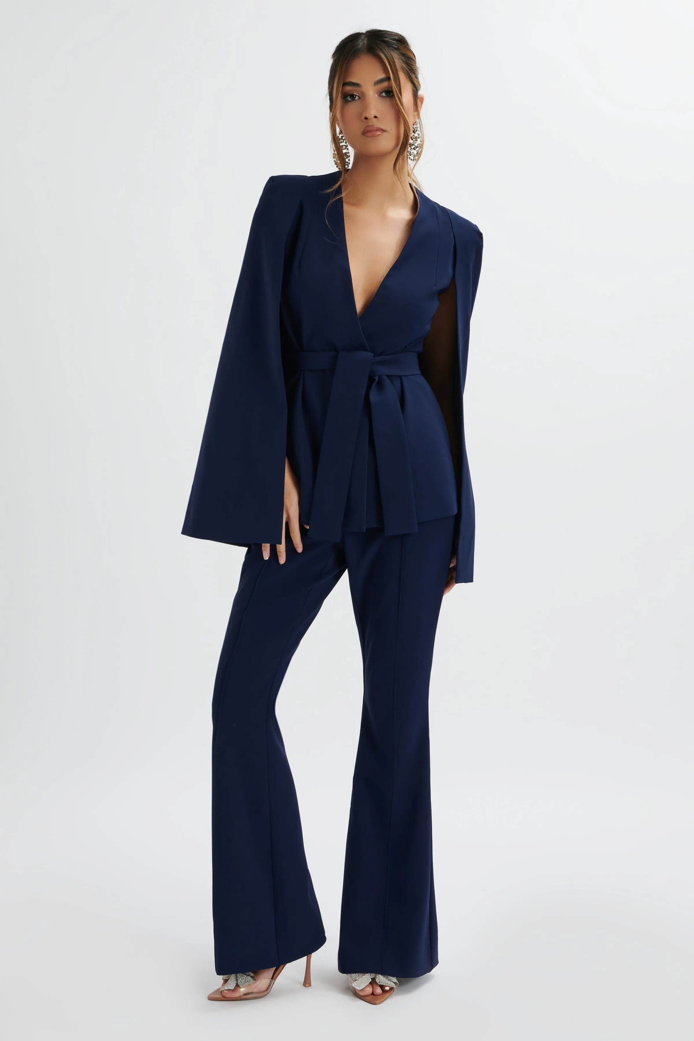 EMELIE Fit & Flare Trousers In Navy