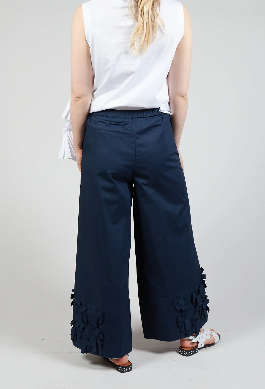 Fabric Embellished Hemmed Trousers in Navy