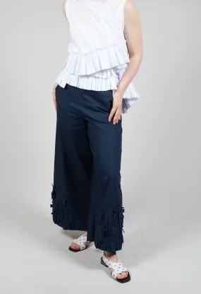 Fabric Embellished Hemmed Trousers in Navy