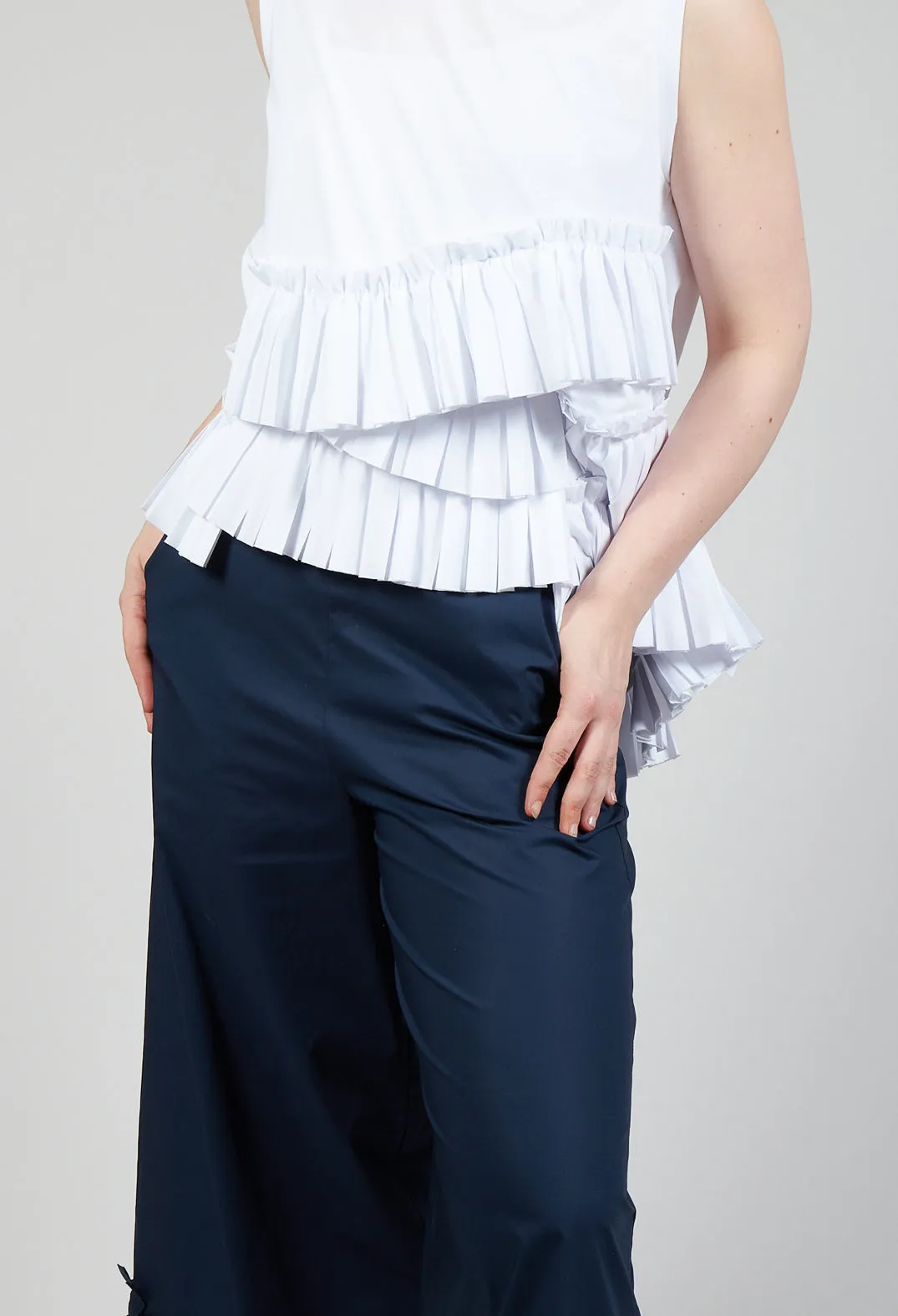 Fabric Embellished Hemmed Trousers in Navy