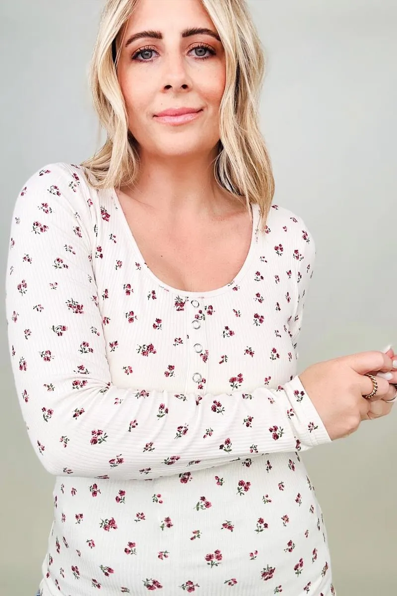 FawnFit Ditsy Floral Henley Long Sleeve Top