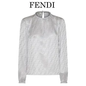 FENDI  |Monogram Casual Style Silk Long Sleeves Party Style