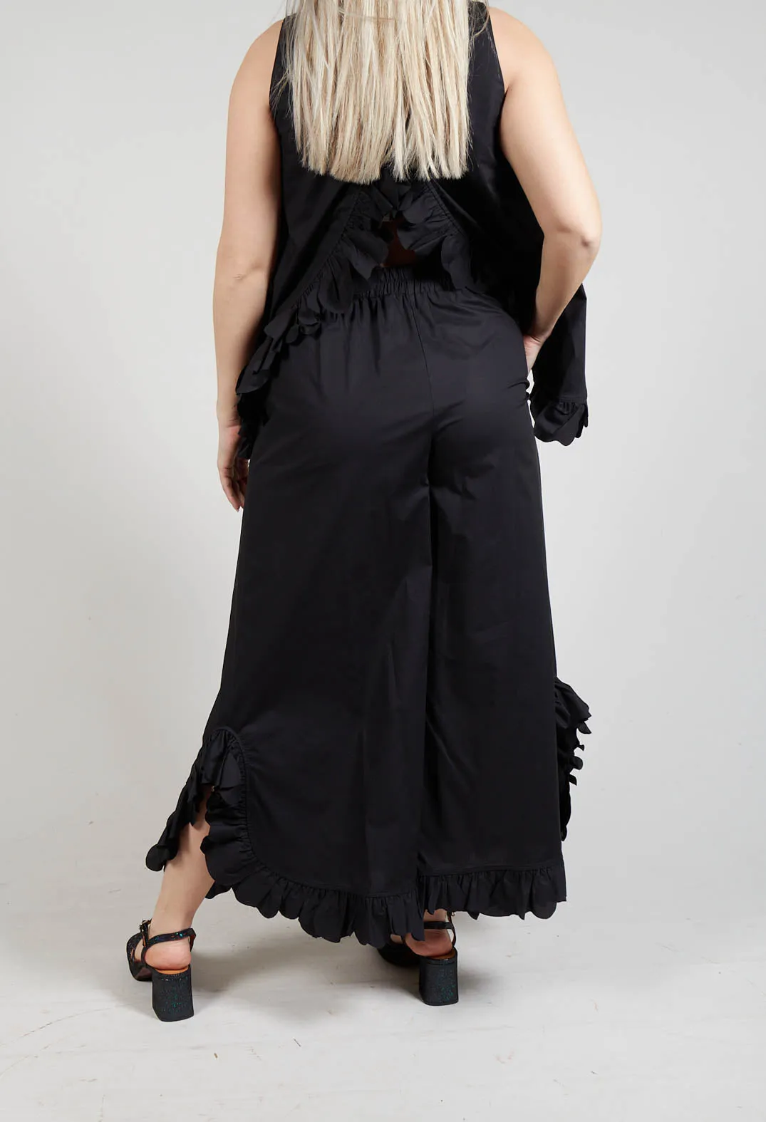 Frill Wide Leg Trousers in Black