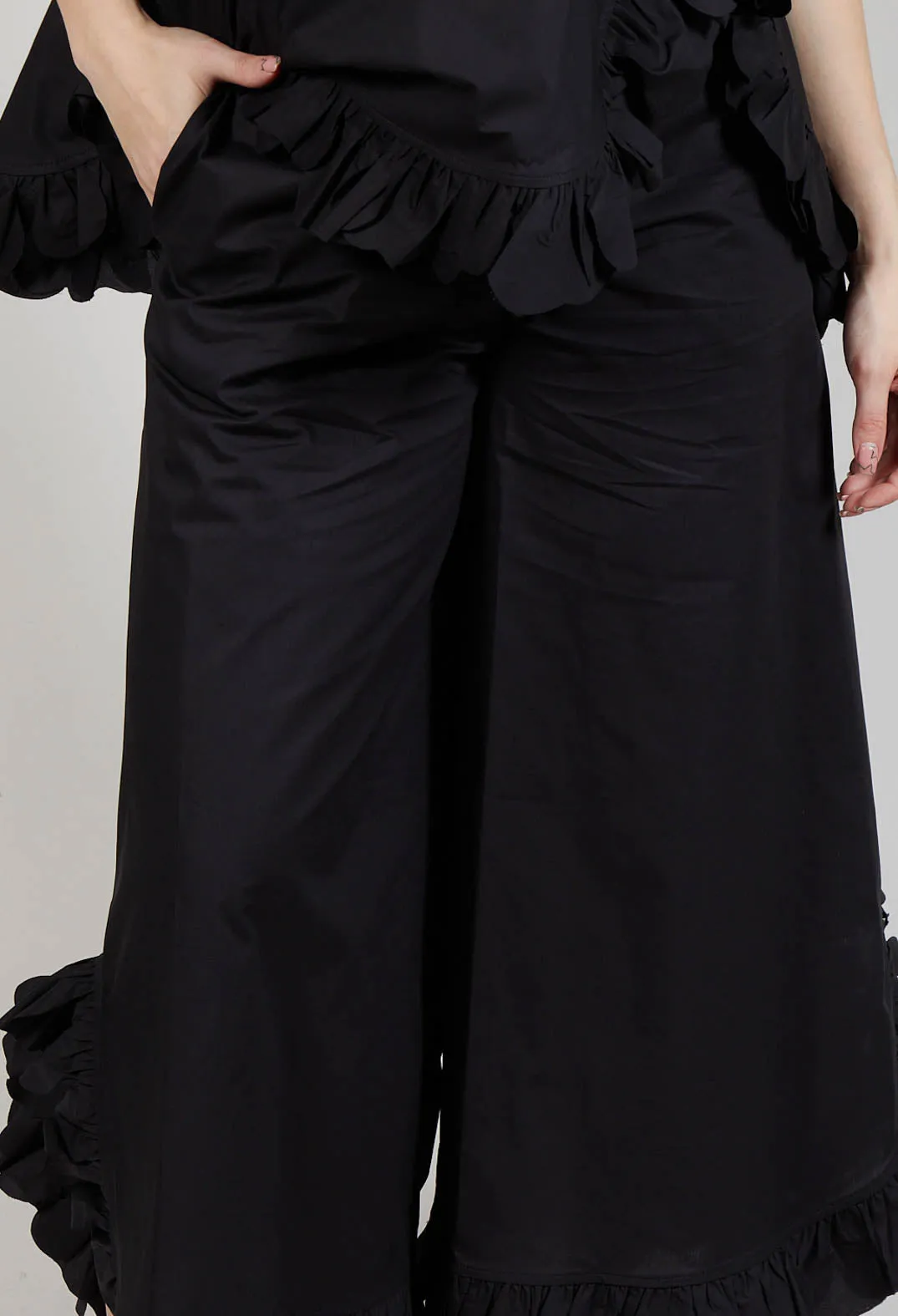 Frill Wide Leg Trousers in Black