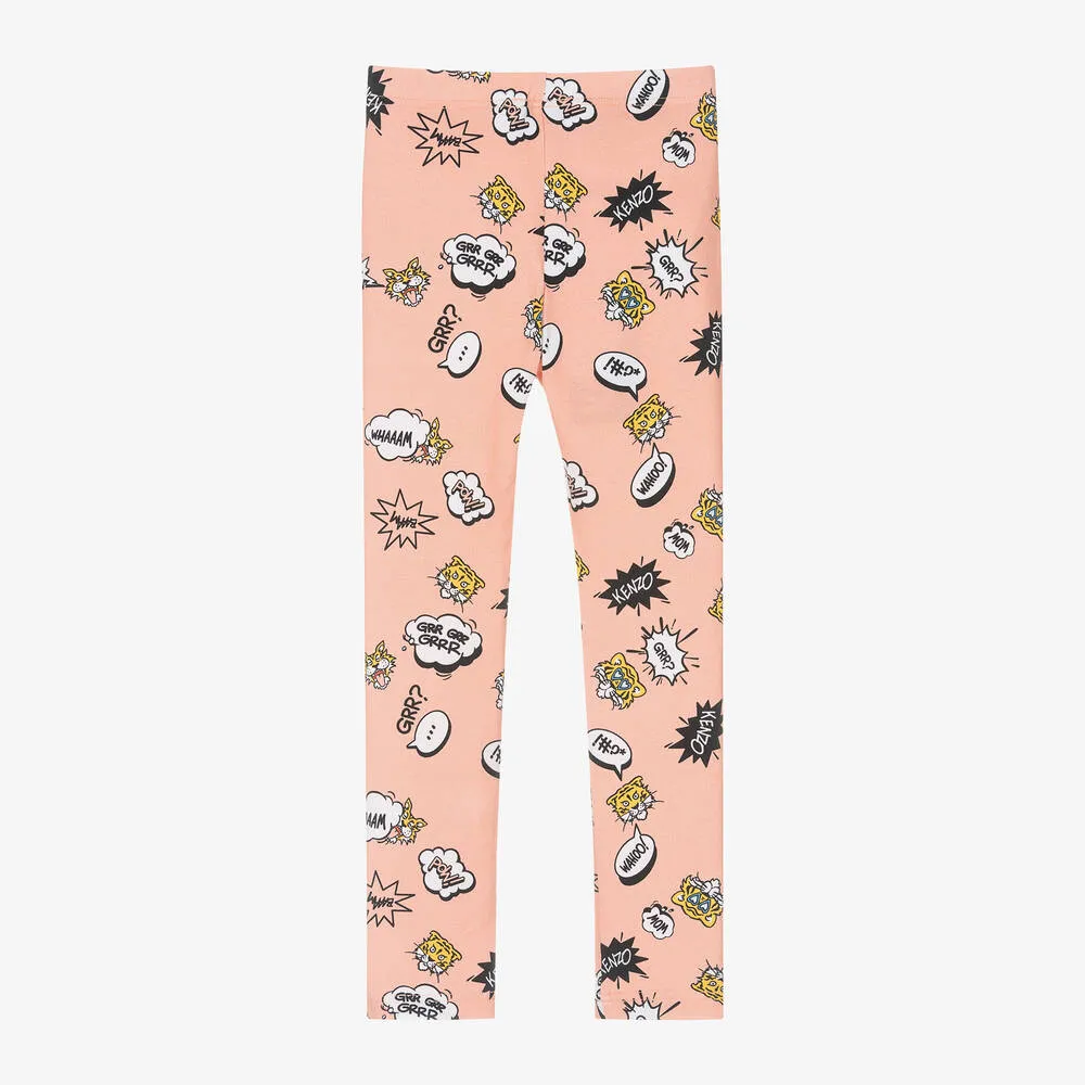 Girls Pink Graphic Cotton Leggings