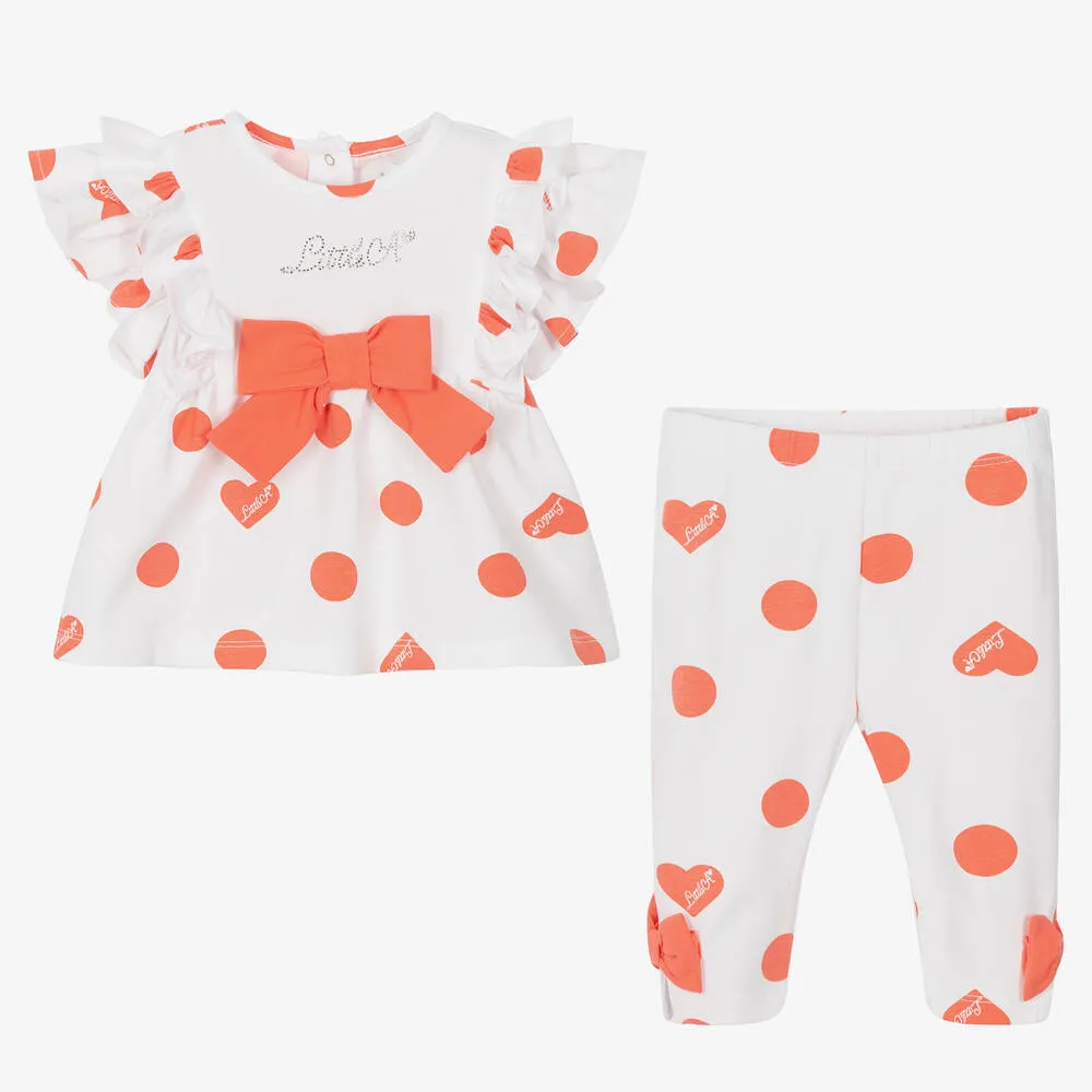 Girls White & Pink Leggings Set