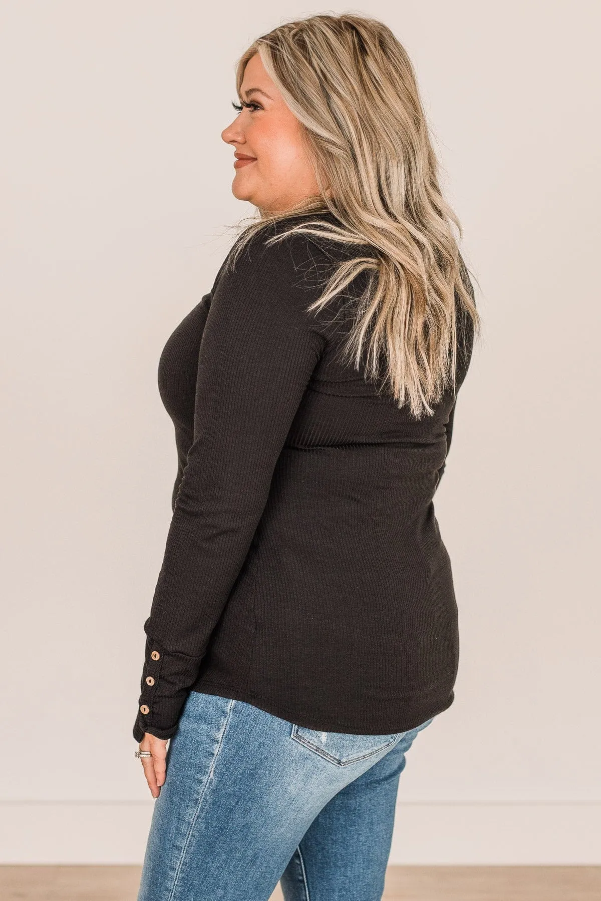 Give Your Best Long Sleeve Henley Top- Black