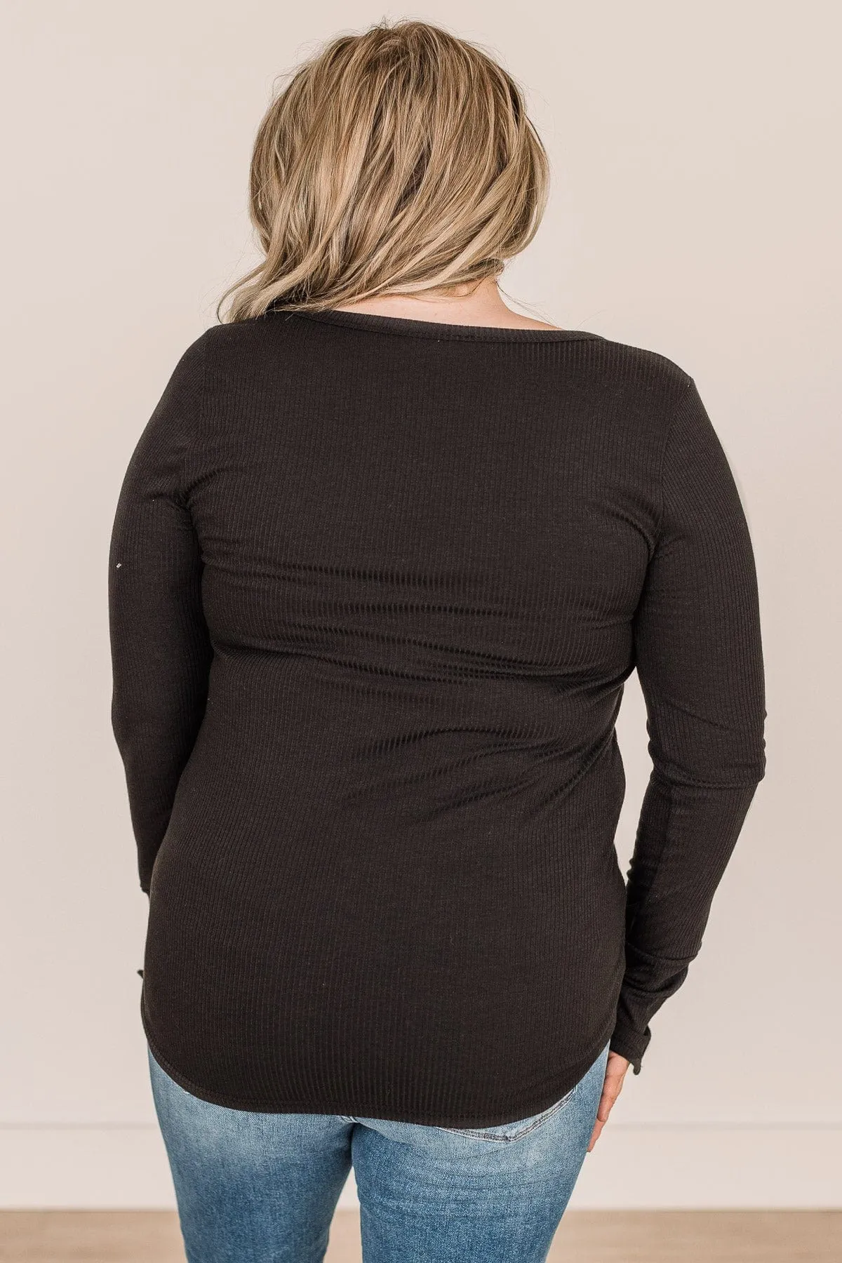 Give Your Best Long Sleeve Henley Top- Black