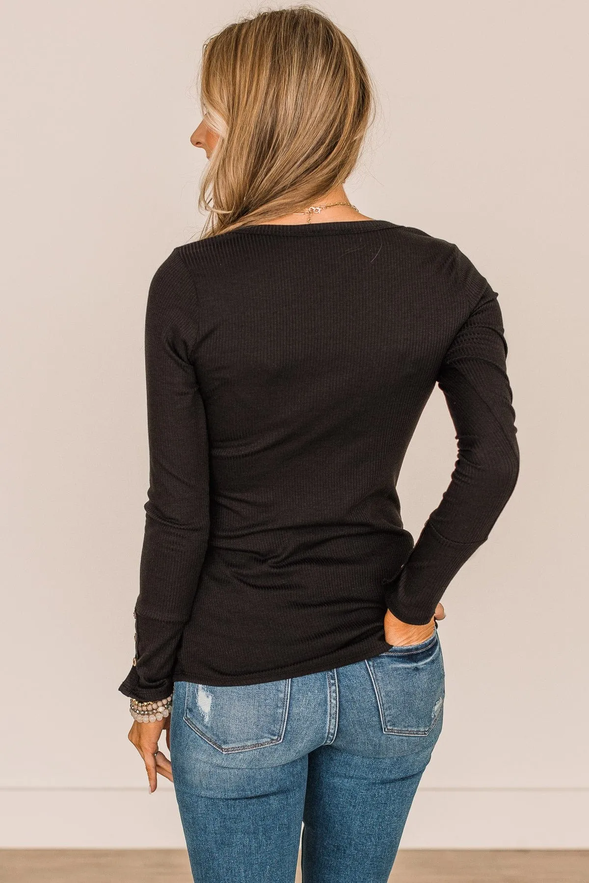 Give Your Best Long Sleeve Henley Top- Black