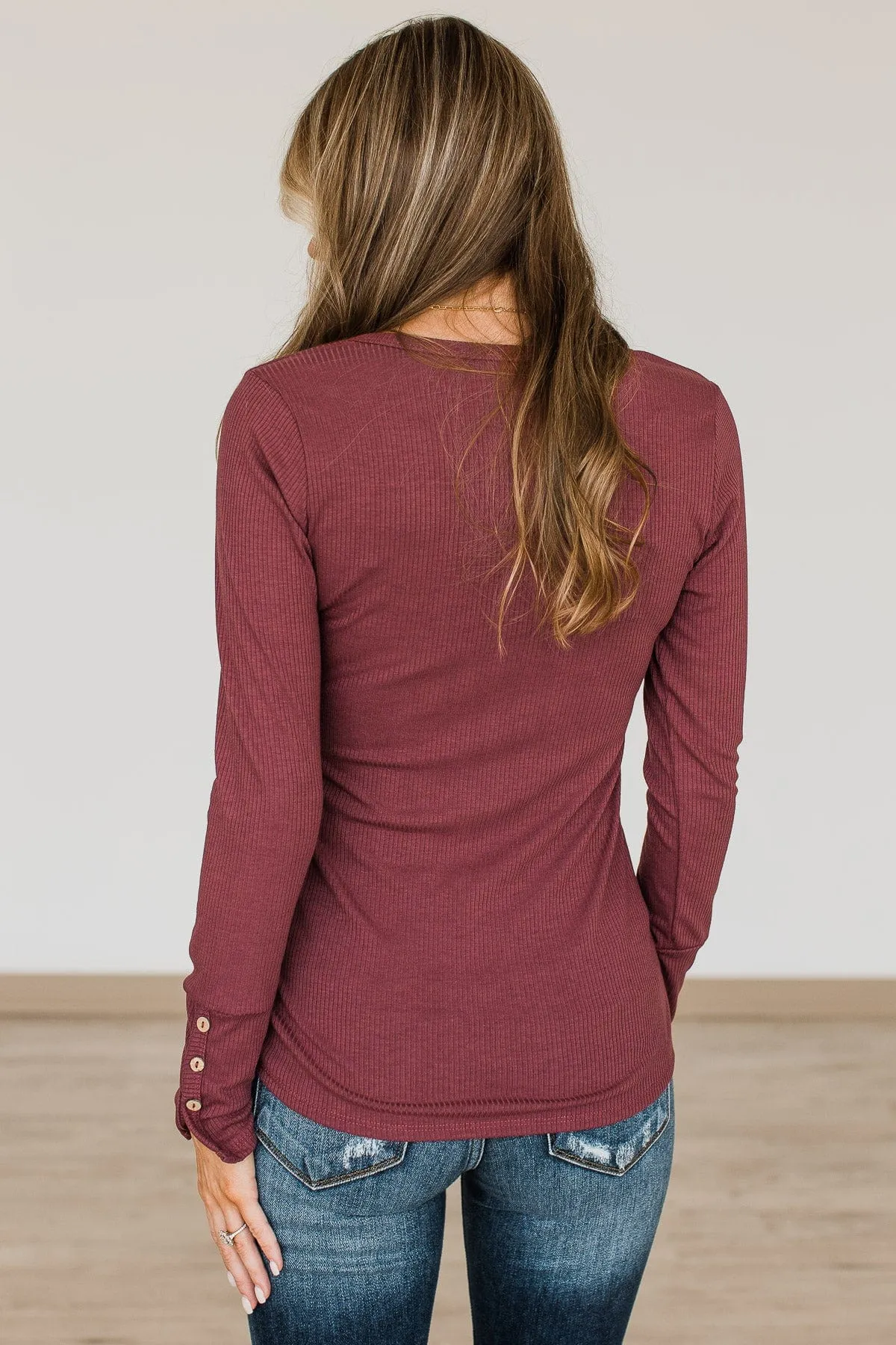 Give Your Best Long Sleeve Henley Top- Brick