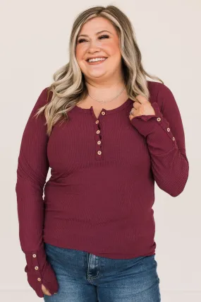 Give Your Best Long Sleeve Henley Top- Burgundy