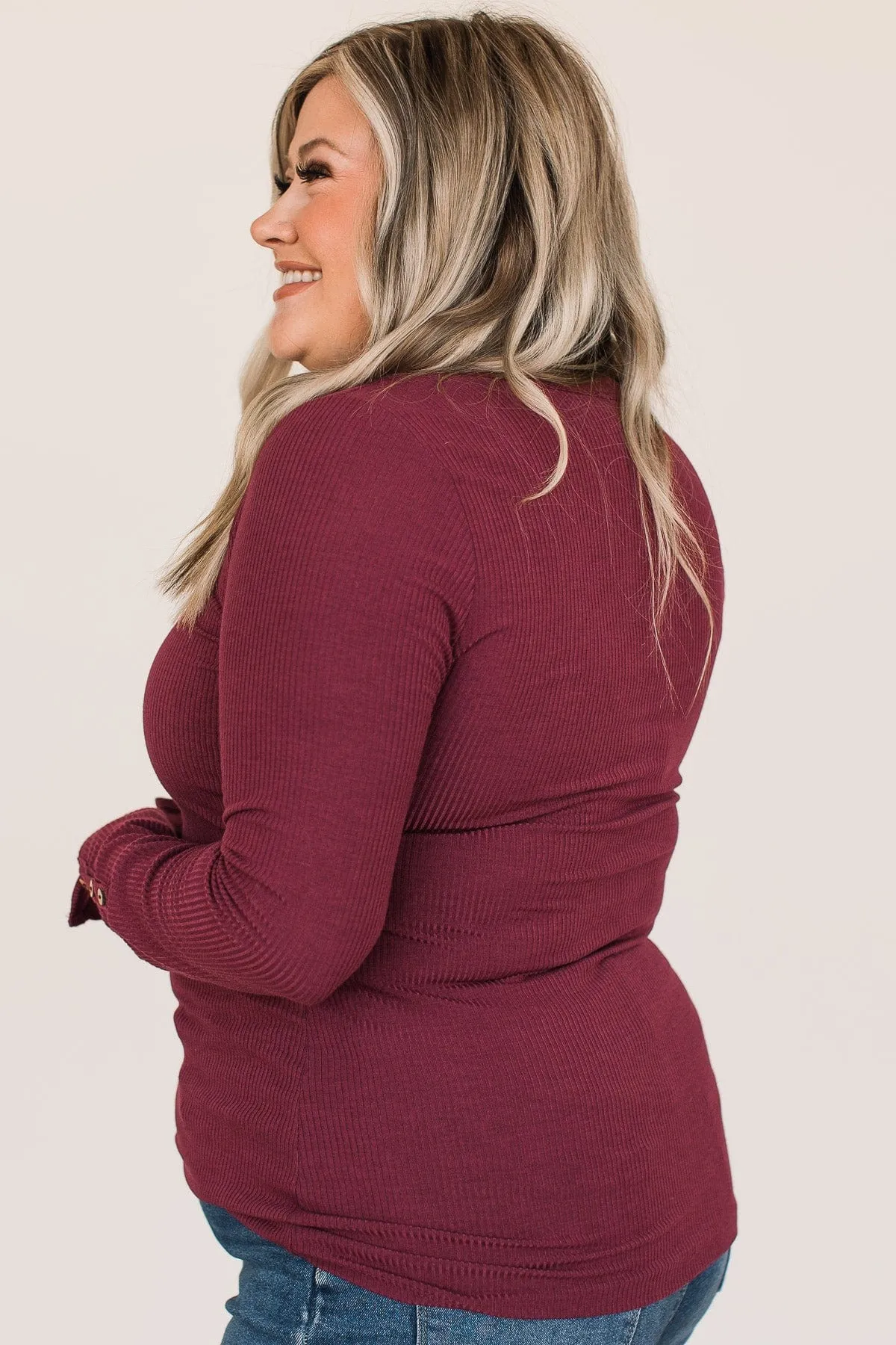 Give Your Best Long Sleeve Henley Top- Burgundy