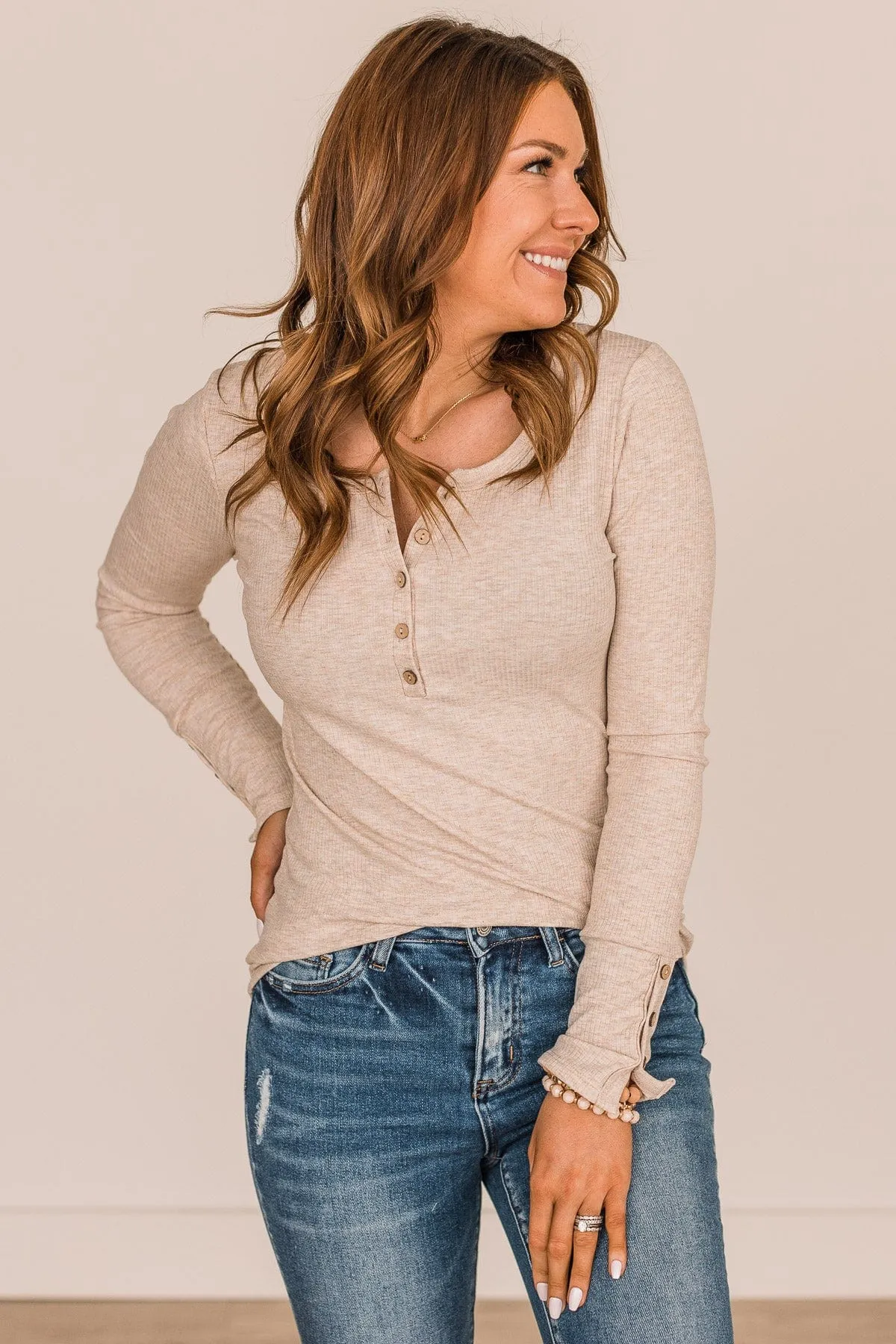 Give Your Best Long Sleeve Henley Top- Oatmeal