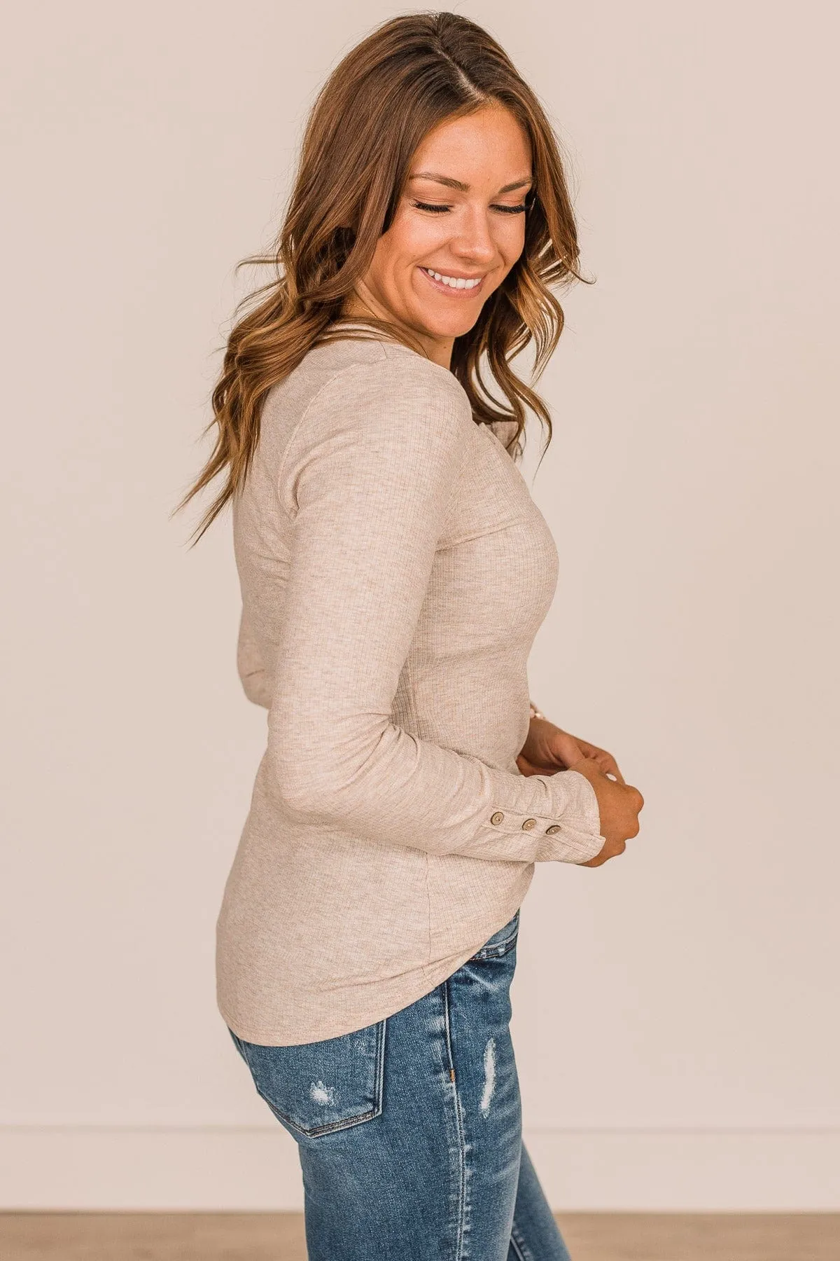 Give Your Best Long Sleeve Henley Top- Oatmeal