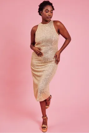 Gold Sequin Lightweight Curve Size Maxi Dress