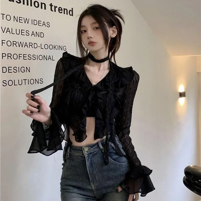 Gothic Lace Crop Top Transparent Cardigan