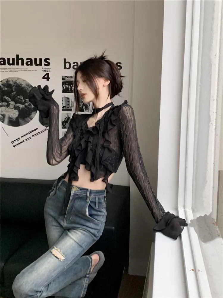 Gothic Lace Crop Top Transparent Cardigan