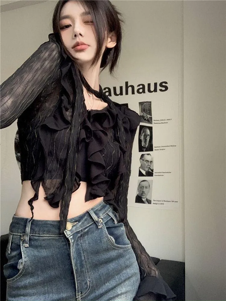 Gothic Lace Crop Top Transparent Cardigan